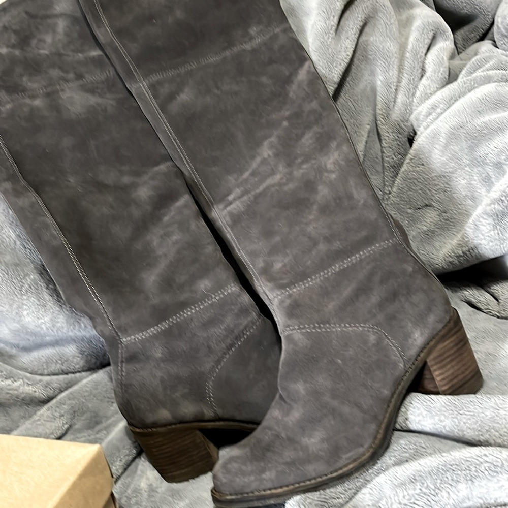 Lucky Brand, charcoal, gray thigh, high women’s boots